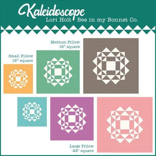 Pillow design options for Kaleidoscope Quilt Pattern Book by Lori Holt Features Bee Cross Stitch by Lori Holt for Riley Blake Designs at RebsFabStash