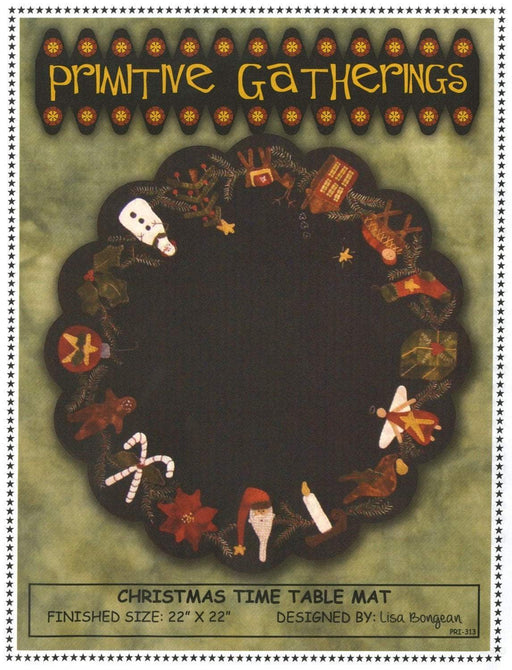 Primitive Gatherings - Christmas Time Table Mat - Pattern - Designed by Lisa Bongean - Flannel or Wool applique - C - RebsFabStash
