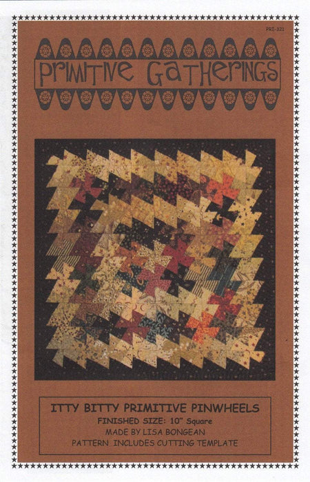 Primitive Gatherings -Itty Bitty Primitive Pinwheels- Quilt, wall hanging Pattern - Lisa Bongean - Flannel, Wool applique - flowers - RebsFabStash