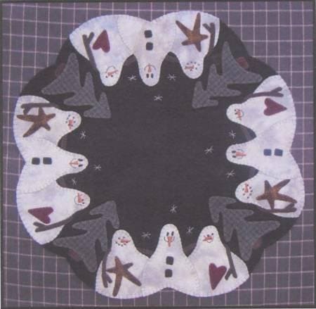 Primitive Gatherings - Love Ya Man! table mat/topper - Pattern - Designed by Lisa Bongean - Flannel or Wool applique - Snowmen and trees - RebsFabStash