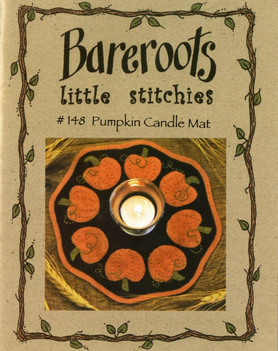 Pumpkin Candle Mat - Mini pattern- Bareroots by Barri Sue Gaudet -Primitive, Wool Applique, Candle Mat or Table Topper, precut friendly #148 - RebsFabStash