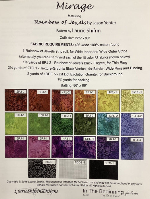 Rainbow of Jewels Mirage Quilt - QUILT KIT - Pattern by Laurie Shifrin - featuring Rainbow of Jewels by Jason Yenter - In the Beginning Fabrics - RebsFabStash