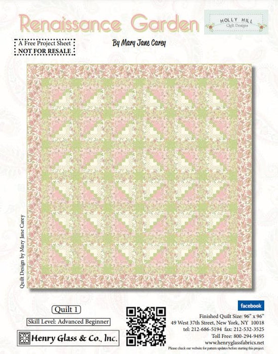 NEW! Renaissance Garden Quilt 1 - Quilt KIT - by Mary Jane Carey of Holly Hill Quilt Designs for Henry Glass - 96" x 96"-Quilt Kits & PODS-RebsFabStash