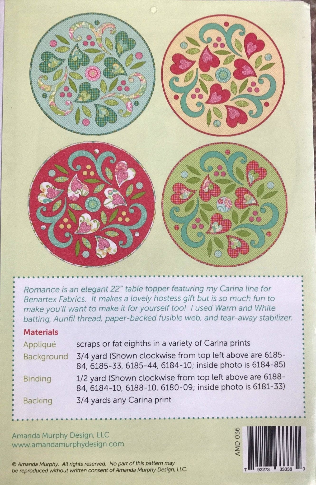 Romance - Quilt Pattern - 22" table topper - Amanda Murphy - scraps, f ...