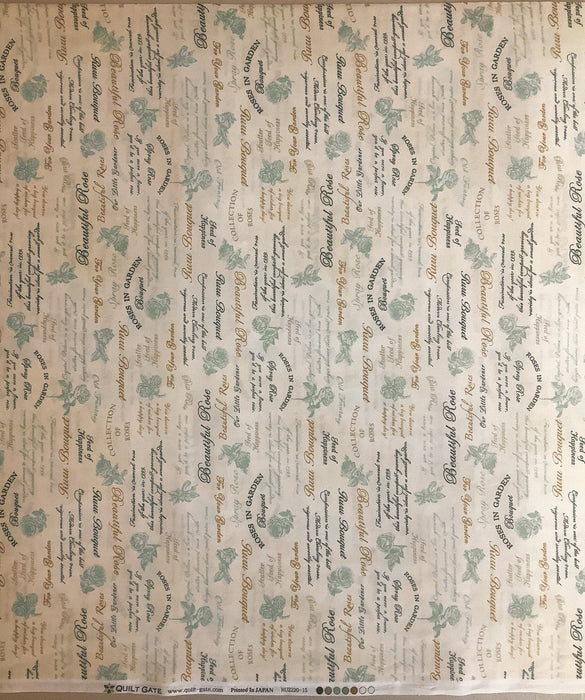 Rose Collection - per yard - Quilt Gate Fabrics - Light Blue Roses & Rose Quotes on Cream - RebsFabStash