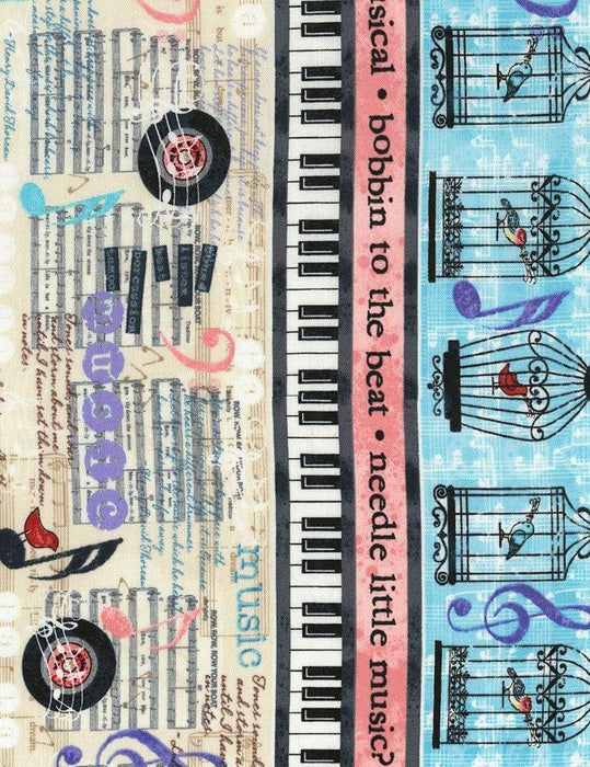Row by ROW Experience - Timeless Treasures - Per Yard - 2018 Row by Row - Sew Musical designed by Debra Gabel - Music notes on coral - RebsFabStash