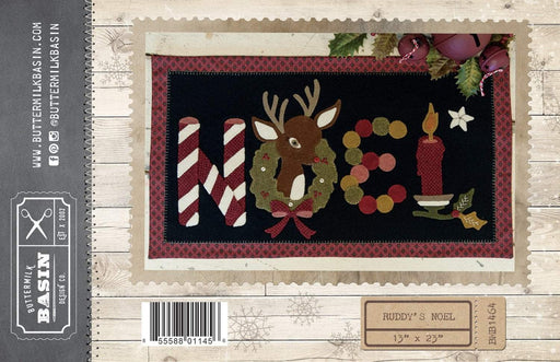 Ruddy/s Noel - Primitive wool applique quilt pattern - Buttermilk Basin - Flannel or Wool - Wall Hanging - Rudolph, Reindeer, Christmas - RebsFabStash