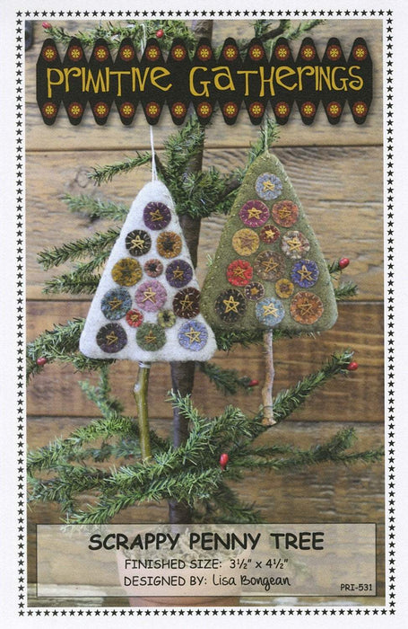 Scrappy Penny Tree - pattern- Primitive Gatherings by Lisa Bongean -Primitive, Wool Applique, precut friendly #531 - Ornaments, Christmas - RebsFabStash
