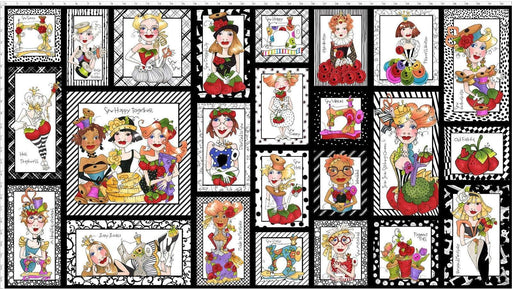 Sew Curious - PANEL- Loralie Harris Designs - Ladies with notions and sewing machines! Adorable panel blocks! - RebsFabStash