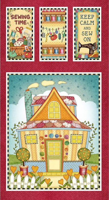 Sew Let's Stitch - per PANEL -by Sandy Lee - Henry Glass - Patchwork Tan 1864P-88 - RebsFabStash