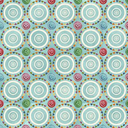 Sew Let's Stitch - per yard -by Sandy Lee - Henry Glass - Sewing Pinwheels on Light Blue - Circles - Medallions 1871-11 - RebsFabStash