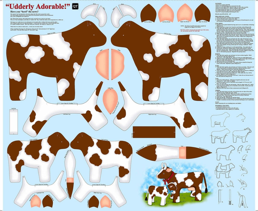 Sew N Go - Craft Panel Udderly Adorable -Quilting Treasures - fun project! - Great gift! -Panel measures 36" - Brown and White Cow and calf! - RebsFabStash
