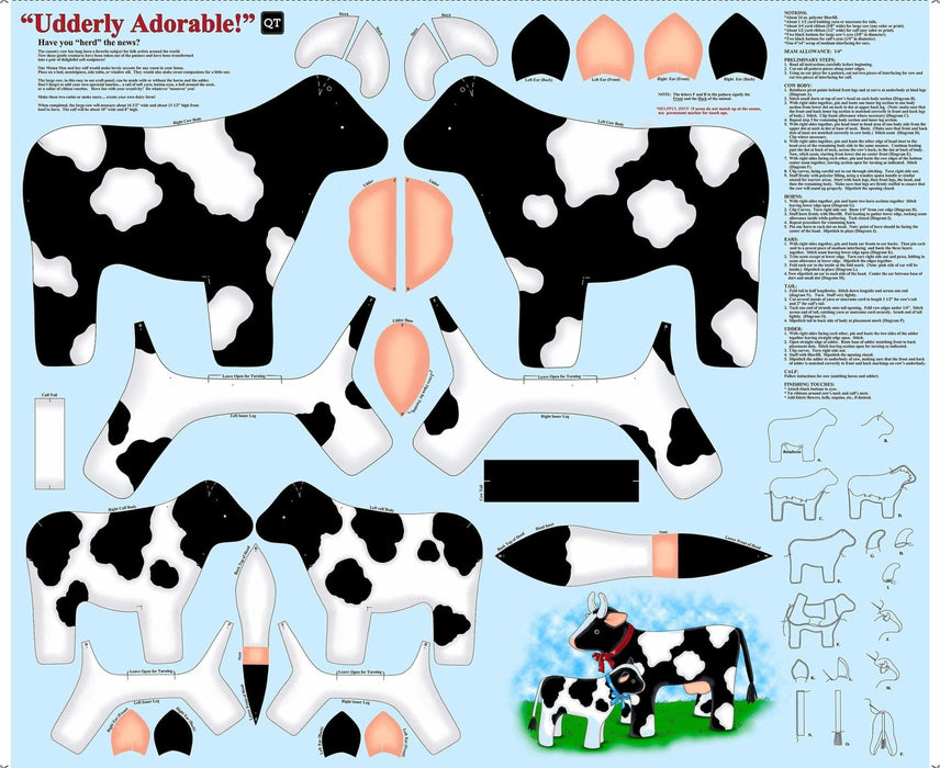 Sew N Go - Craft Panel Udderly Adorable -Quilting Treasures - fun project! - Great gift! -Panel measures 36" - Brown and White Cow and calf! - RebsFabStash