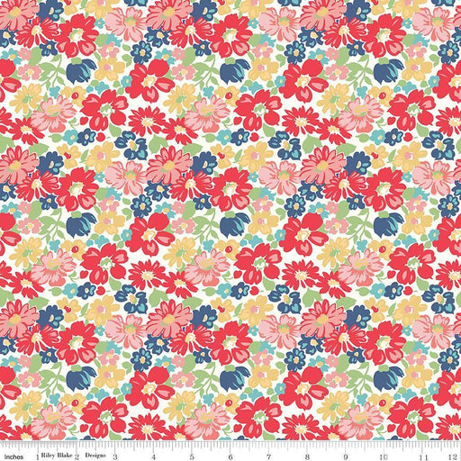 SHIPS NOW! Lori Holt Vintage Happy 2 Fabric Collection - Per Yard - Vintage Happy 2 fabrics - Riley Blake - Main Print Red - C9130 RED - RebsFabStash