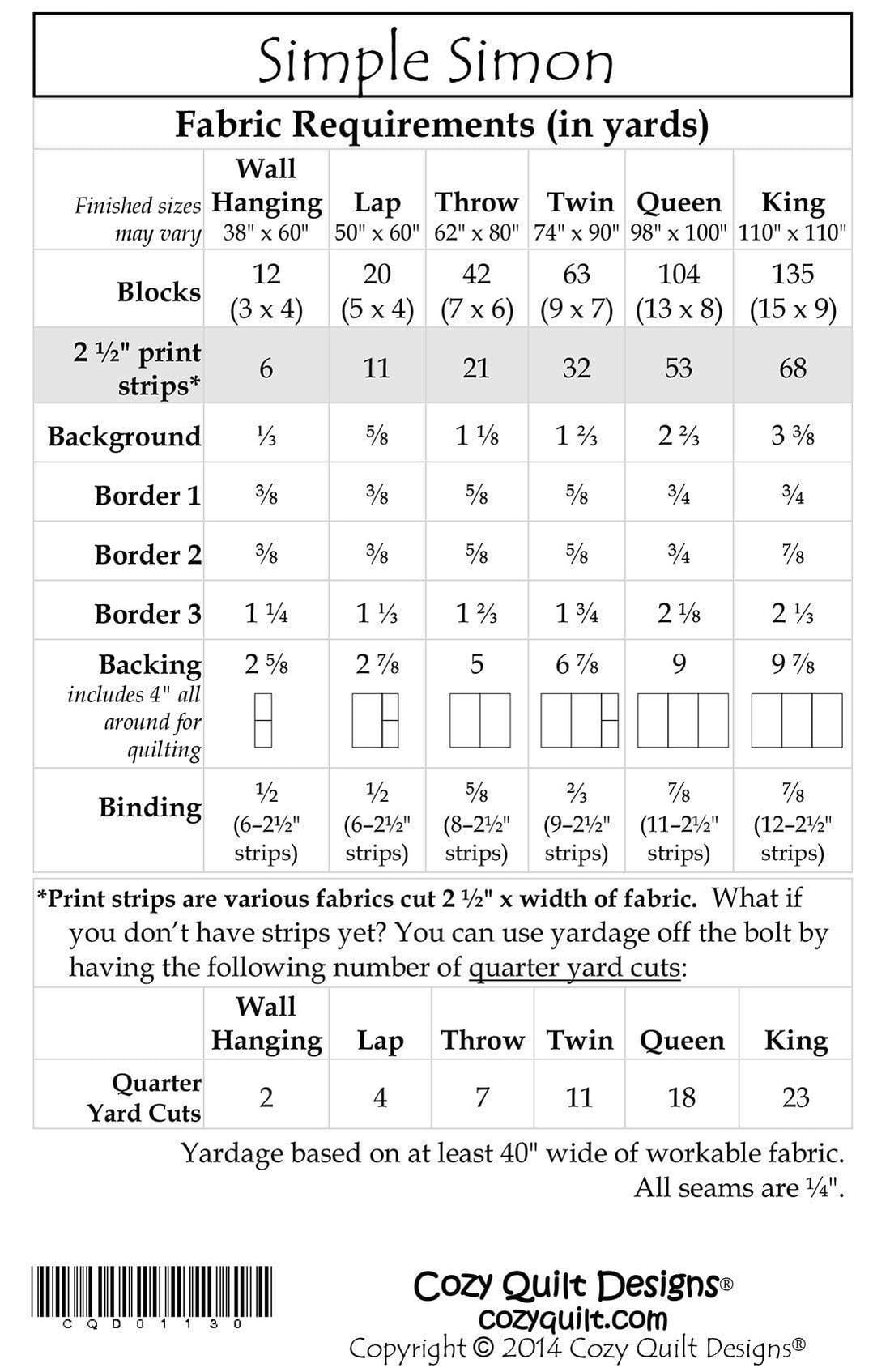 Simple Simon- Quilt Pattern- Designed by Daniela Stout by Cozy Quilt D ...