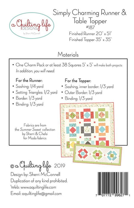 Simply Charming - Quilt PATTERN - by A Quilting Life Designs - Sherri McConnell - Runner & Table Topper - charm pack friendly - RebsFabStash