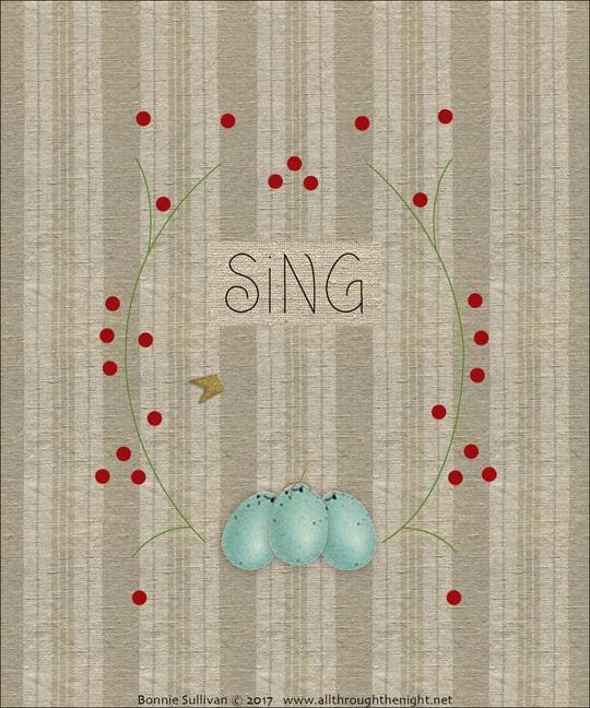 Sing -June- Preprinted embroidery applique pattern - Bonnie Sullivan-Flannel or Wool-Primitive, applique - RebsFabStash