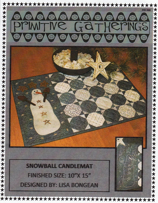 Snowball Candle Mat- Mini pattern- Primitive Gatherings by Lisa Bongean -Primitive, Wool Applique, precut friendly #368 - RebsFabStash