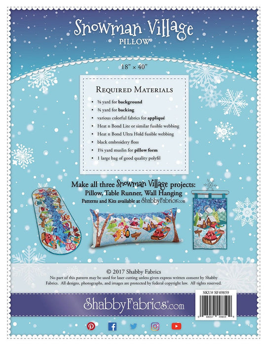 Snowman Village - Pillow Pattern - Shabby Fabrics - Winter, Snowmen, Home Decor, Pillow, Pattern - SF49859