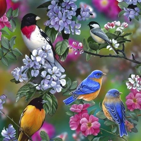 Songbirds - Large Patches Panel - per PANEL- Digital Print - Art by Jerry Gadamus & Jan McGuire - Quilting Treasures - 27783 -N - RebsFabStash