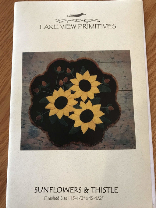 Sunflowers & Thistle - Primitive wool applique pattern - Penny rug by Lake View Primitives - Flannel or Wool - RebsFabStash