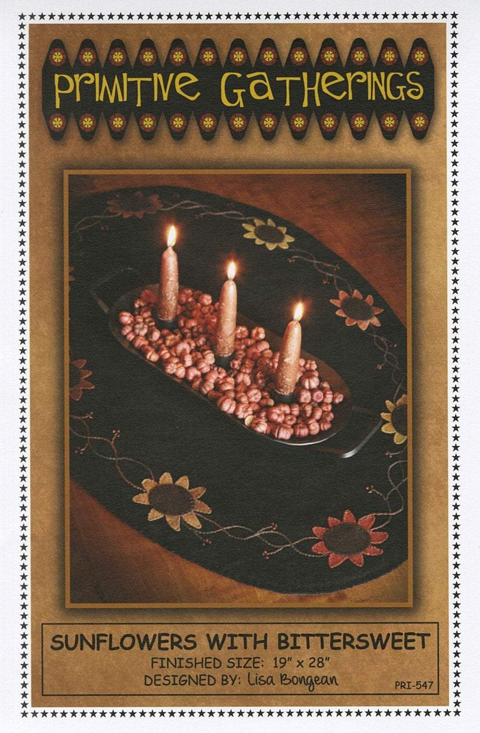 Sunflowers with Bittersweet -Candlemat pattern-Primitive Gatherings -L ...