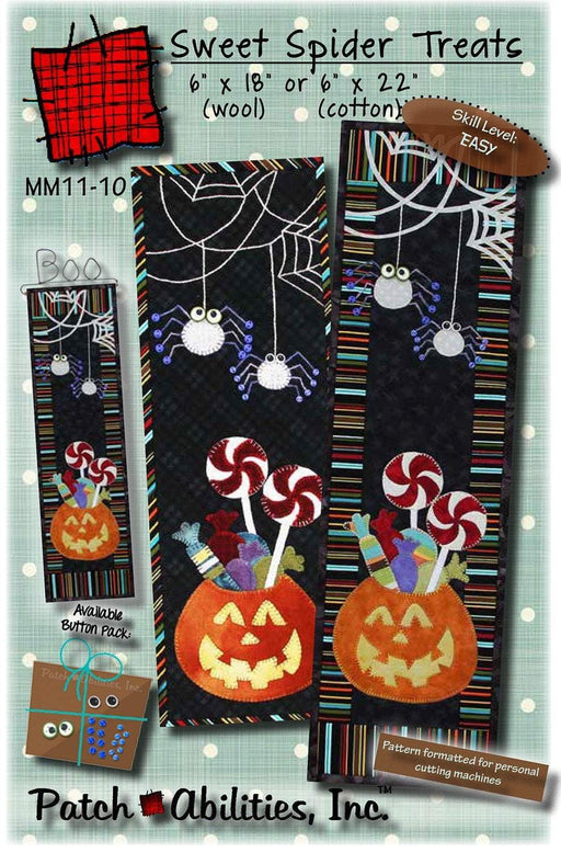 Sweet Spider Treats PATTERN for cotton or wool! Quilted wall hanging or table runner by Patch Abilities, Inc. Halloween, Pumpkin, fall - RebsFabStash