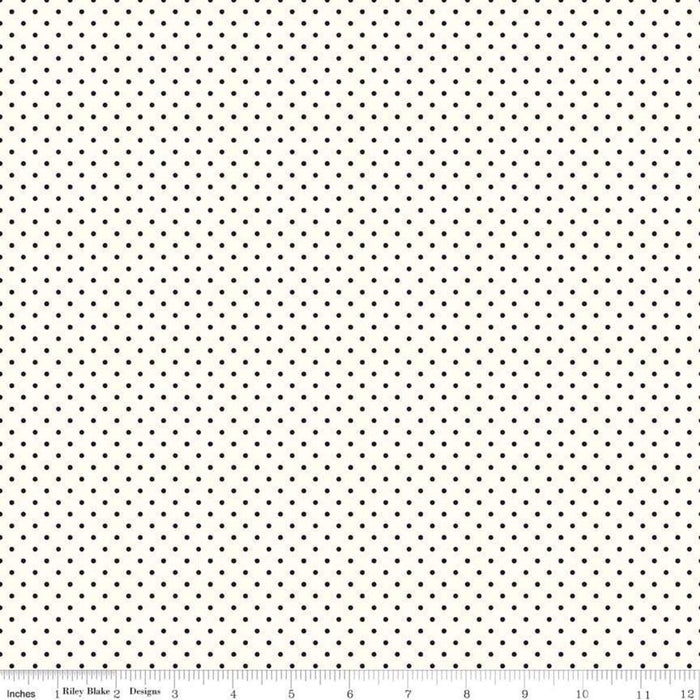 Swiss Dot - per yard - Riley Blake - Swiss Dot On Cream - Le Creme - Black - basics - tonals, blenders - C600-110 BLACK - RebsFabStash