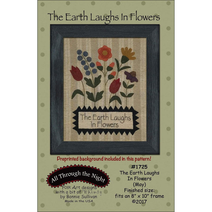 The Earth Laughs in Flowers -May- Preprinted embroidery applique pattern - Bonnie Sullivan-Flannel or Wool-Primitive, applique - RebsFabStash