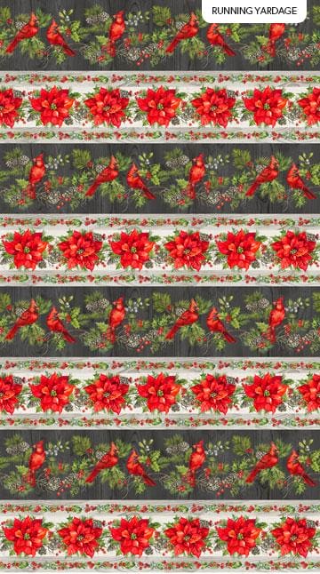The Scarlet Feather - Poinsettia and Cardinal Border Print - per yard - by Deborah Edwards for Northcott - RebsFabStashor Northcott - RebsFabStash
