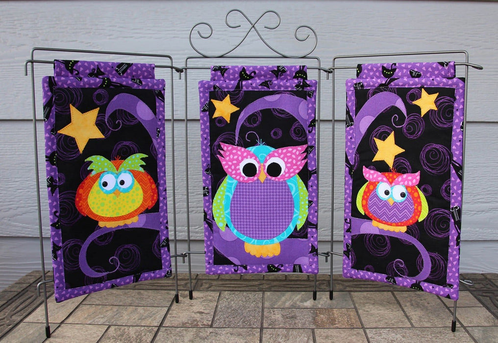 Three Hoots - Pattern - A trio of 6" x 10" Wall Hanging by Whistlepig Creek Productions - RebsFabStash