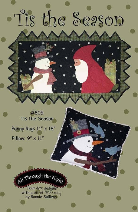 Tis the Season - Primitive wool applique pattern - Wall Hanging - Bonnie Sullivan - Flannel or Wool - Penny rug and pillow pattern - gift - RebsFabStash