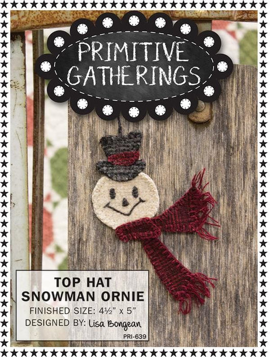 Top Hat Snowman Ornie - MINI pattern- Primitive Gatherings by Lisa Bongean -Primitive, Wool Applique #639- Ornaments, Christmas - RebsFabStash