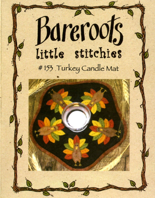 Turkey Candle Mat - Mini pattern- Bareroots by Barri Sue Gaudet -Primitive, Wool Applique, Candle Mat or Table Topper, precut friendly #153 - RebsFabStash