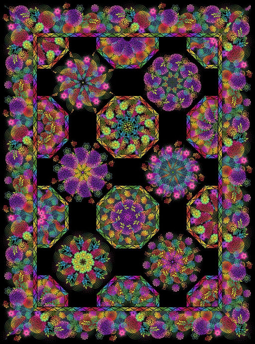 Unusual Gardens II One Fabric Kaleidoscope -Quilt PATTERN - Uses Unusual Gardens II Fabric by Jason Yenter - In The Beginning - Border Stripe - RebsFabStash