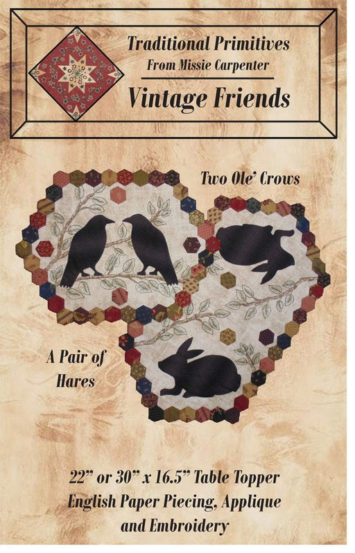 Vintage Friends -wool applique pattern - Table topper by Traditional Primitives - Flannel or Wool - RebsFabStash