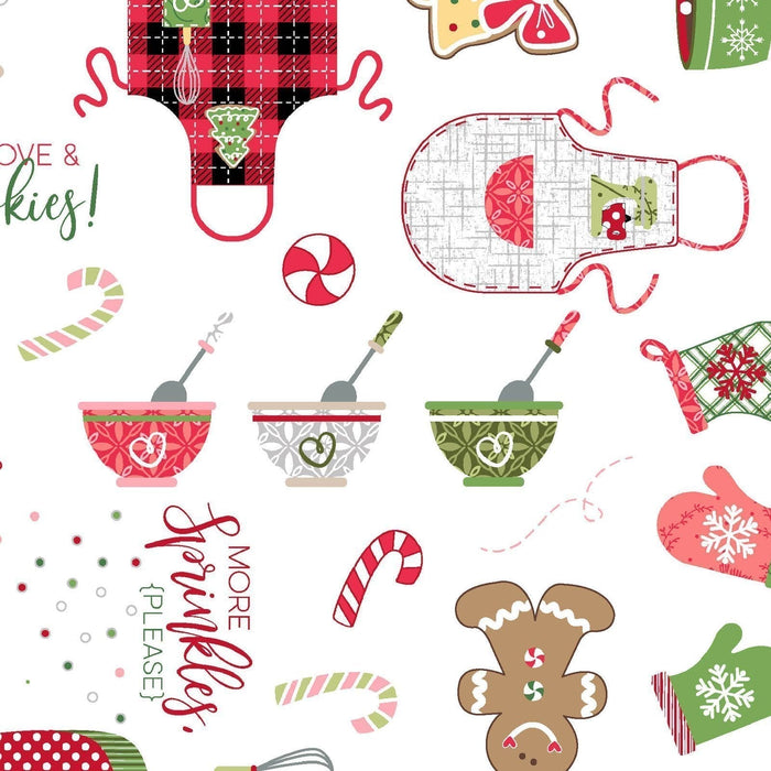 We Whisk You a Merry Christmas PER YARD -Kim Christopherson-Kimberbell Designs- Maywood Christmas cookies on Gray (Grey) - RebsFabStash