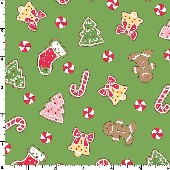 We Whisk You a Merry Christmas PER YARD -Kim Christopherson-Kimberbell Designs- Maywood - Multi color pin dot on Red - RebsFabStash
