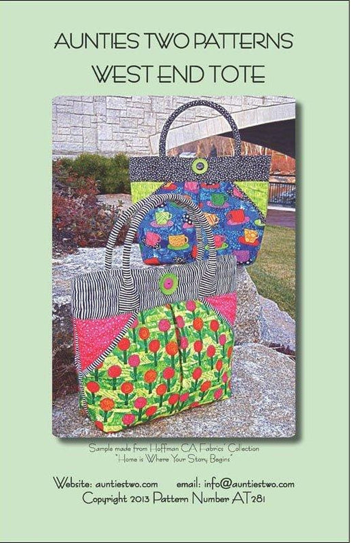 West End Tote Pattern - Aunties Two Patterns - 12" x 12" x 5" - RebsFabStash