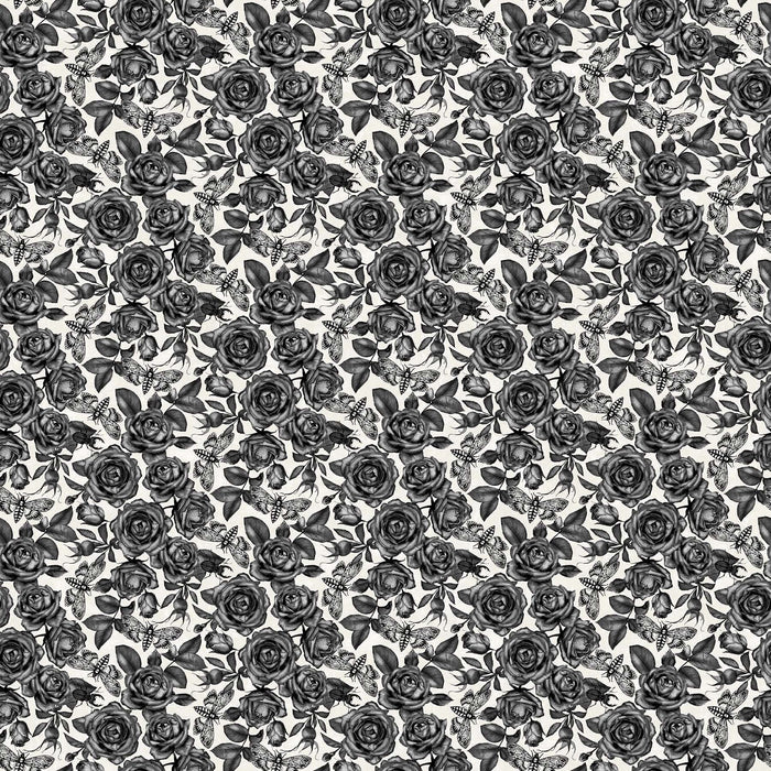 Wicked - per yard - by Nina Djuric for Northcott - Black and White Roses Broadview - RebsFabStash