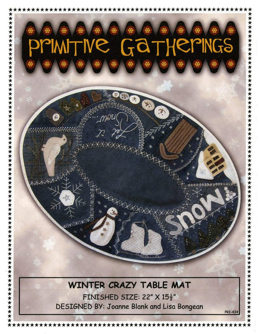 Winter Crazy Table Mat - pattern- Primitive Gatherings by Lisa Bongean -Primitive, Wool Applique #434- Christmas - RebsFabStash