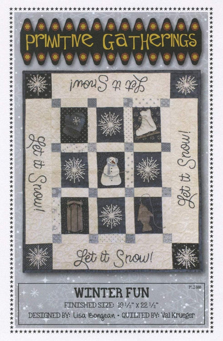 Winter fun - quilt or wall hanging pattern- Primitive Gatherings by Lisa Bongean -Primitive, Applique, Charm pack friendly #583, snowman - RebsFabStash
