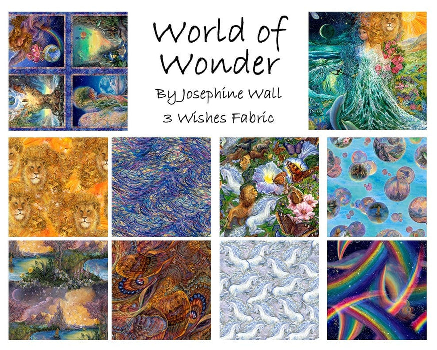 Clearance! World of Wonder - Lion - Per Yard - by Josephine Wall for 3 Wishes - Digital Print - Gold - 18683-GLD