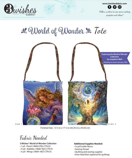 World of Wonder - Tote Bag KIT - by Josephine Wall for 3 Wishes - Digital Prints - 13.5" x 17.5"-Quilt Kits & PODS-RebsFabStash