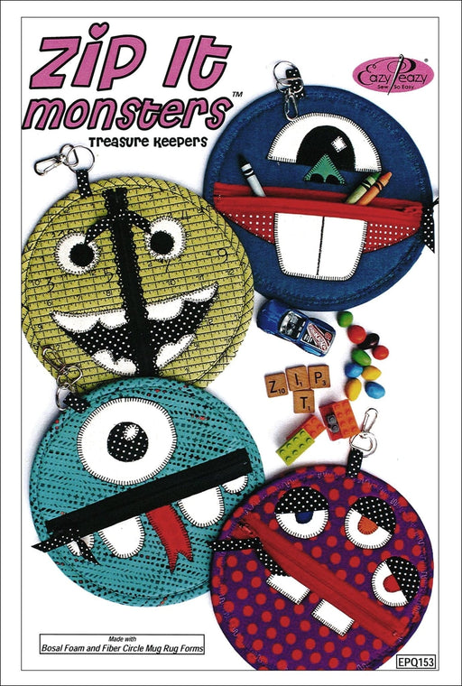 Zip It Monsters - Treasure Keepers PATTERN - by Eazy Peazy Quilts - fat quarter friendly - RebsFabStash